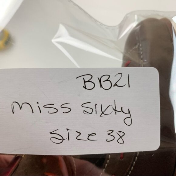 Miss Sixty Brown Leather Red with Red Stitching Chunky Heel size 38 - Picture 13 of 13